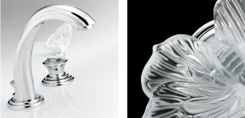 THG Badexclusief en de luxe kranen van hoge kwaliteit van Lalique in chroom en kristal met vlinderhandgreep.
